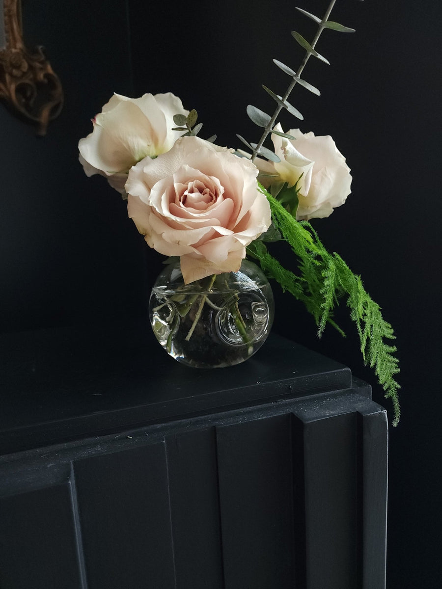 Rose trio bubble vase arrangement - Grow & Bloom Co.